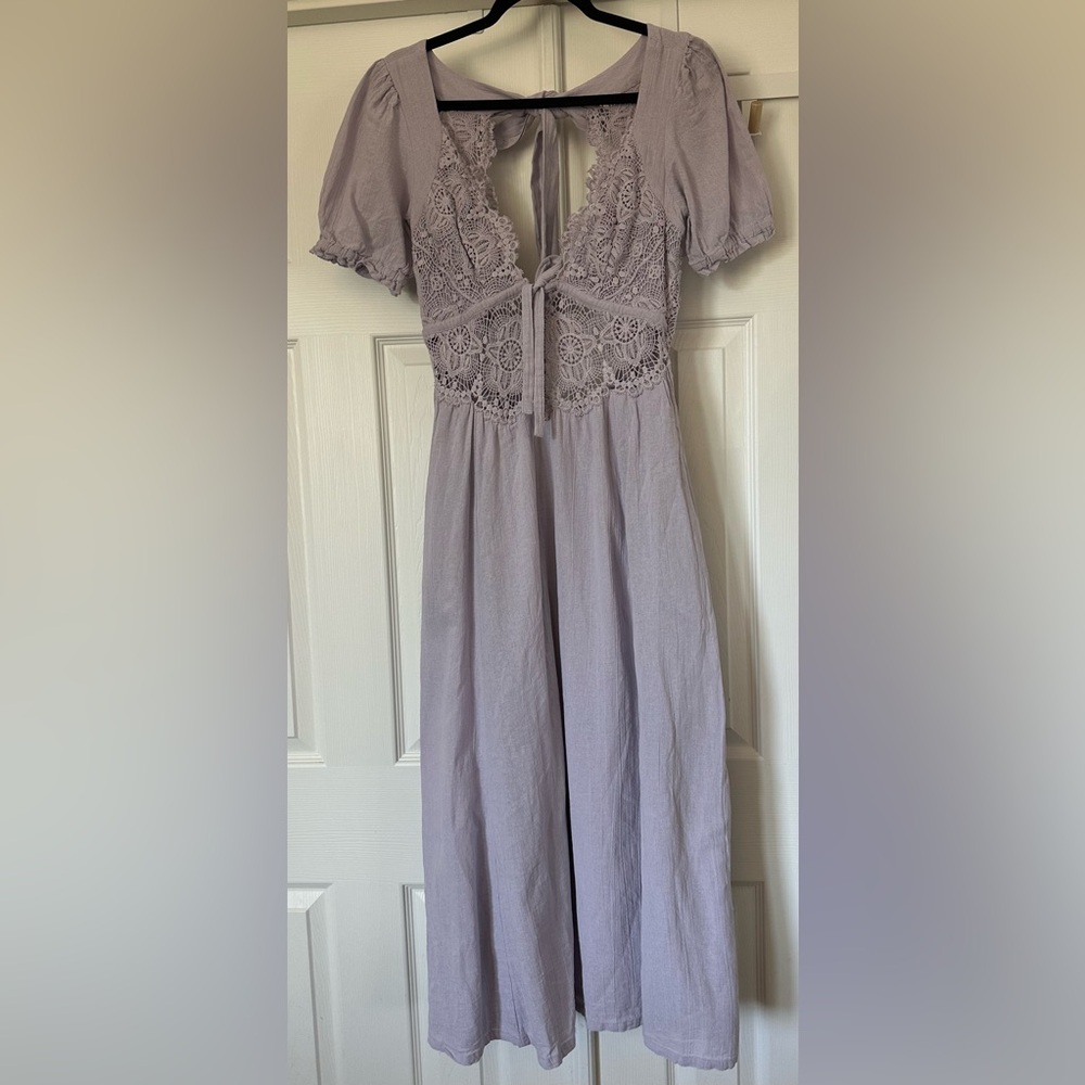 Free People Lavender Lace-Trim Midi Dress - Picture 3 of 9